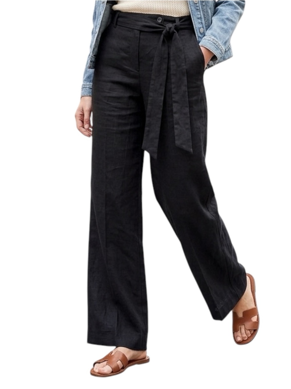 Long Tall Sally Pure Linen Wide Leg Trouser Pants Black Size 10 NWT